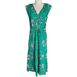 Draper James Green Polka Dot Floral Button-Down Maxi Dress Size Medium